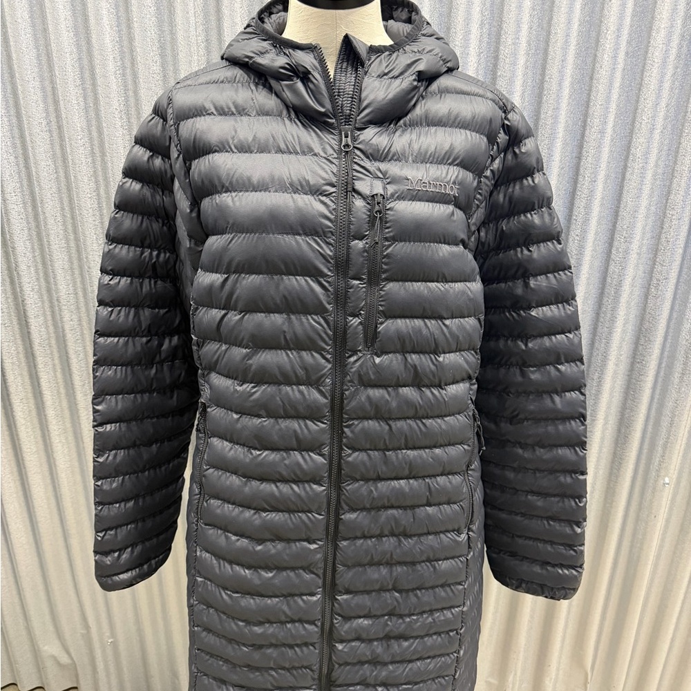 Marmot Black Hooded Men's Long Packable Down Puffer